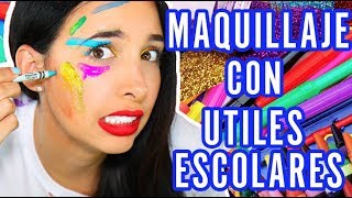 RETO MAQUILLAJE CON UTILES ESCOLARES  Mariale [upl. by Airdnaid]