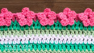 HOW to CROCHET FLOWER BORDER EDGING for a Blanket Shawl or Scarf by Naztazia [upl. by Clementina491]