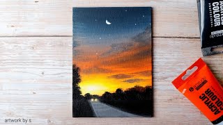 How to Draw a Sunset  Easy Acrylic Painting Tutorial for Beginners  Mini Canvas Painting [upl. by Heffron77]