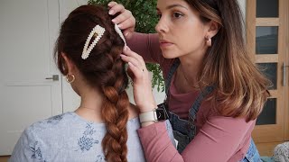 ASMR Perfectionist French Hair Braiding Hair Styling Finishing Touches  Sleep Routine [upl. by Nevyar]