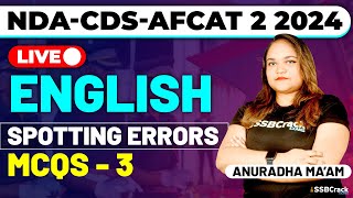 NDACDSAFCAT 2 2024 Exam English Live  Spotting Error MCQs  Class 3 [upl. by Adlesirg]