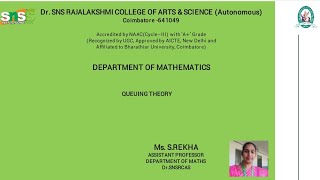 Queuing Theory Model 1 S Rekha AP MATHS DRSNSRCAS [upl. by Aikemet]