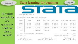 Bivariate analysis for one quantitative and one binary variable in Stata– Part 4 [upl. by Bohun]