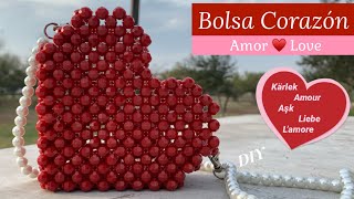 Bolsa CORAZÓN  LOVE  AMOR  beaded bags  Diy  cuentas facetadas [upl. by Nayek]