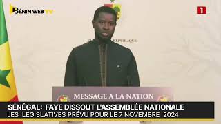 Sénégal Diomaye Faye dissout lAssemblée nationale Les législatives pour le 17 novembre 2024 [upl. by Meadows632]