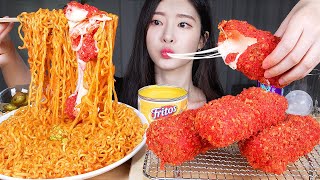 ASMR MUKBANG  할라피뇨 치즈 불닭볶음면 🔥 매운 치토스로 만든 대왕치즈스틱 먹방 HOT CHEETOS CHEESE STICK amp JALAPENO FIRE NOODLE [upl. by Winchell]