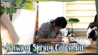 4월 5월 파릇파릇 달력그리기 drawing spring calendar with watercolor [upl. by Shue]