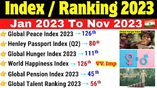 Index 2023 Current Affairs  Jan to Nov 2023  सूचकांक 2023  Suchkank 2023  Index and Ranking 2023 [upl. by Rufena976]