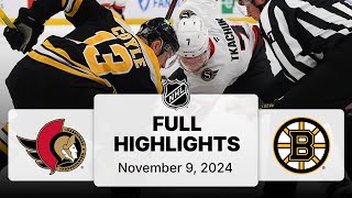 NHL Highlights  Senators vs Bruins  November 9 2024 [upl. by Ainna323]