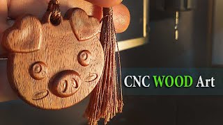 How to Make a Cute Pig Pendant from Wood with CNC [upl. by Nnawtna85]