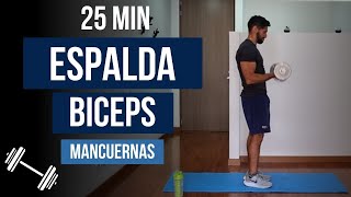 💪rutina ESPALDA Y BICEPS con mancuernas💪MEJORES EJERCICIOS para espalda y bíceps con pesas  25 min [upl. by Aivilys]