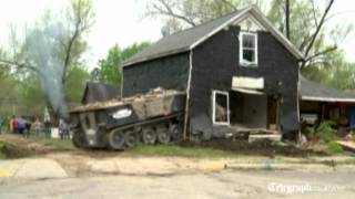 British military tank destroys US home [upl. by Neddy]