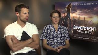 Shailene Woodley amp Theo James talk Divergent amp Hunger Games comparassions 2014 interview [upl. by Marelda729]