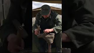 German soldier repair combat boot at WW2 reenacting [upl. by Batory]