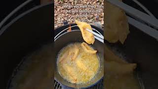 Fried perch on Weber kettle using lodgecastiron Dutch oven dutchoven grilling fishfry [upl. by Enyrhtac568]