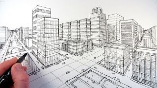 How To Draw A City Using Two Point Perspective [upl. by Ahsats742]