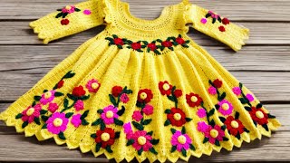 Beautiful Crochet Baby Dress with Flowers Embroidery  Part 2quot Final Dress Revealquot [upl. by Ainessej]