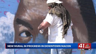 New mural painting in progress in downtown Macon to honor Dr Martin Luther King Jr [upl. by Marlea349]