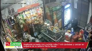 Asaltante armado con cuchillo roba 7 mil córdobas y celular en pulpería de la señora María Navas [upl. by Toile892]