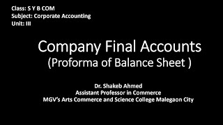 SYBCOM Sem I Corporate Accounting Company Final Accounts Introduction Part II Balance Sheet [upl. by Vita]