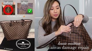 REPAIRING LOUIS VUITTON CANVAS DAMAGE PURSE REHAB  heycarmen [upl. by Gilligan]