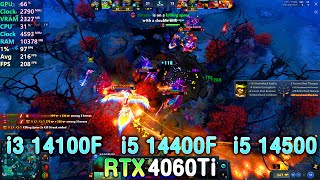 INTEL i3 14100F VS i5 14400F VS i5 14500  RTX 4060 Ti 8GB  Dota 2  1080p 2024 [upl. by Ollecram]