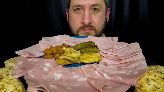 ASMR MUKBANG Eating MORTADELLA  SMOKED HAM  CHICKEN THIGHS FILLET  GHERKIN CRUMPETS Eating Sounds [upl. by Ahsenyl544]