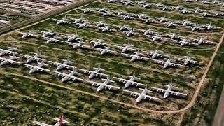 Aerial View Of The Aircraft Boneyard At DavisMonthan AFB [upl. by Lleunamme]