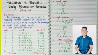 Statistics amp Probability  SAMPLE MEAN VARIANCE STANDARD DEVIATION USING ALTERNATIVE METHOD  G11 [upl. by Tabbi268]