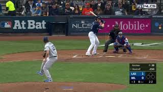 Brewers pitcher Brandon Woodruff hits Home Run off of Clayton Keyshawn in game 1 of NLCS [upl. by Hendrick949]