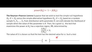 Power of Tests and the Neyman–Pearson Lemma part1 [upl. by Monahan]