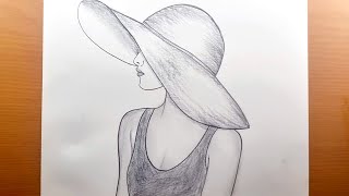 Come disegnare una ragazza che indossa un cappello  Passo dopo passo Disegno a matita facile [upl. by Kelsi]