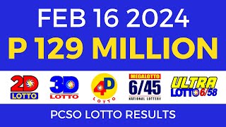 Lotto Result February 16 2024 9pm PCSO [upl. by Cyprus625]