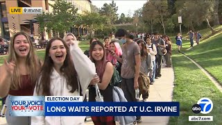 UC Irvine students wait in line for hours to cast their ballots on Election Day [upl. by Retseh]