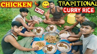 CHICKEN CURRY amp RICE WITH JUNGLE  जंगल में बनाया आदिवासियों की तरह मुर्गा भात Crazywalaboys [upl. by Ansaev]