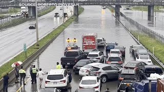 Heavy rain flooding leaves drivers stranded on Montreal roadways [upl. by Ximenes]