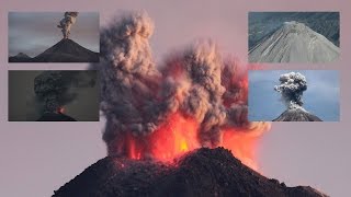 Colima Volcano  Daytime and Nighttime eruptions overflight of crater [upl. by Sisco445]