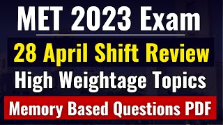 MET 2023 28 April Paper Review MET 2023 Memory Based Questions  MAHE Exam  Manipal Entrance Exam [upl. by Wells]