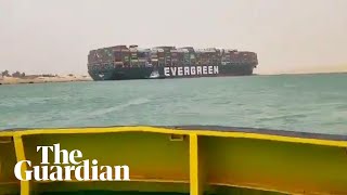 Suez canal blocked after container ship runs aground [upl. by Attenrev612]