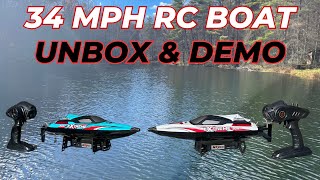 Unbox and Demo High Speed RC Race Boat 34 MPH HJ816 Extreme COUPON CODE [upl. by Aerahs]