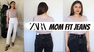 ZARA MOM FIT JEANS 2022  OYSTER WHITE amp BLACK try on  review [upl. by Rosette]