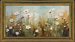 Art Screensaver for TV  Framed White Flowers Impasto Oil Painting [upl. by Cerveny]