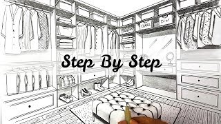 How to Draw a Closet in Two Point Perspective  Step By Step [upl. by Mac]