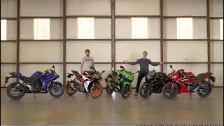 Honda CBR300R vs Kawasaki Ninja 400 vs KTM RC390 vs Suzuki GSX250R vs Yamaha YZFR3  On Two Wheels [upl. by Juliann]