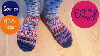 Socken stricken aus Wollresten  eine geniale Technik [upl. by Iramohs348]