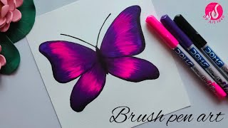 Brush Pen Art  Butterfly With Brush Pen  Easy Painting [upl. by Vidal]