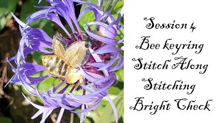 Goldwork Embroidery Techniques  Beautiful Bee Keyring Session 4  Stitching on the Bright Check [upl. by Nonahs]