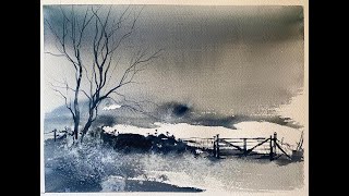 Use SALT to Paint a Watercolour Loose Frosty Evening Fields Landscape Watercolor Tutorial [upl. by Akimahs]