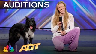 Roni And Her Dancing Dog Rhythm Bring an quotUNBELIEVABLEquot Audition  Auditions  AGT 2024 [upl. by Mezoff]