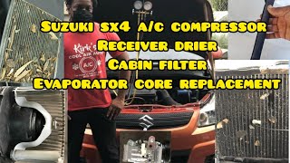 Cabin filter and Evaporator Core Replacement  2007 Suzuki SX4  AC compressor  Receiver Drier [upl. by Yetta]